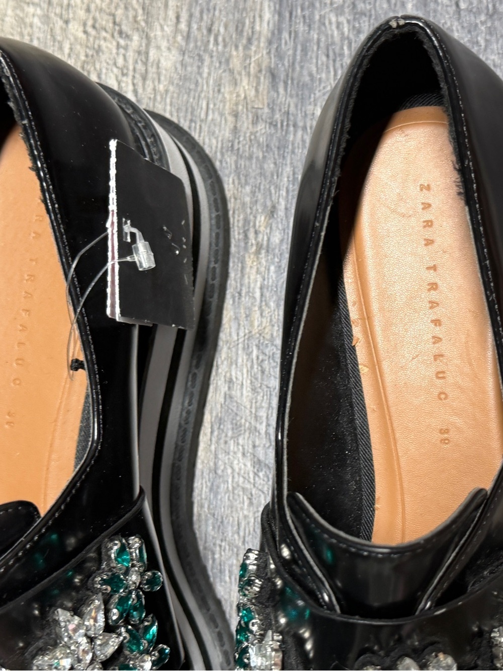Zara Trafaluc Jeweled Platform Loafers Black Rhinestone Floral Shoes EU 39 US 8 - Picture 8 of 14